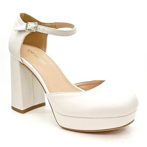 New Ivory Off White Mary Jane Platform Chunky Heel Pumps
